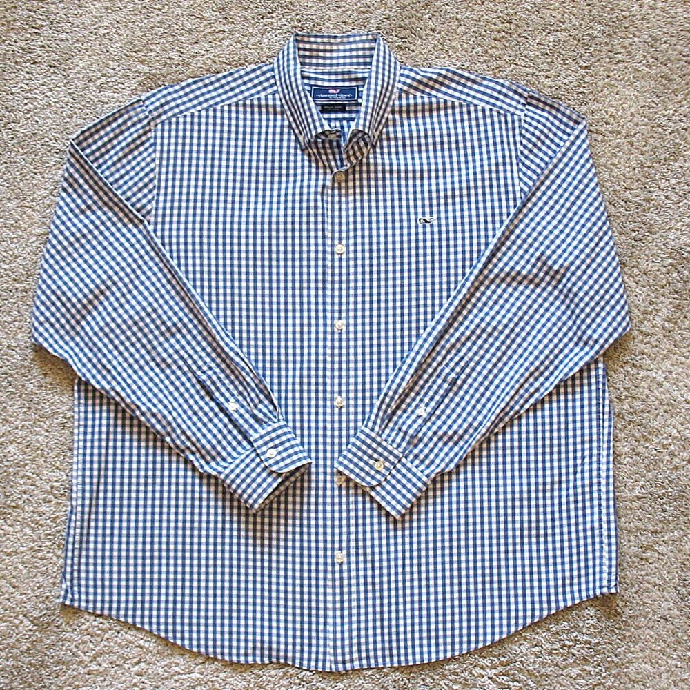 Vineyard Vines Whale Shirt Men's Size 2XL Blue & White Plaid